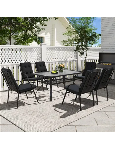 Outsunny Seven-Piece Garden Dining Set with Cushions - Black