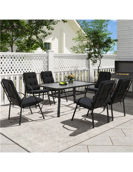Outsunny Seven-Piece Garden Dining Set with Cushions - Black