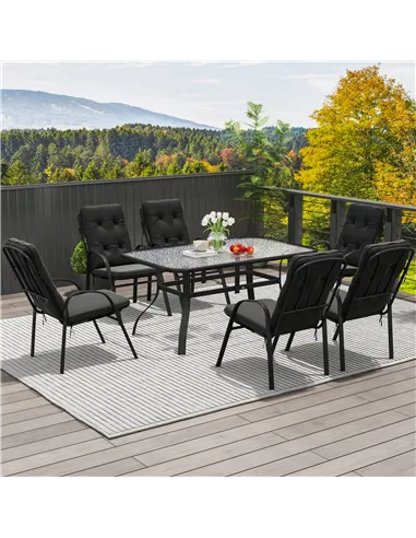 Outsunny Seven-Piece Garden Dining Set with Cushions - Black