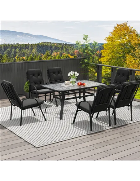Outsunny Seven-Piece Garden Dining Set with Cushions - Black