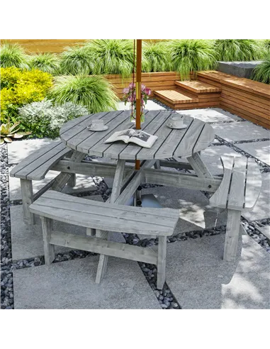 Outsunny 8-Seater Wooden Picnic Set-Fir Wood