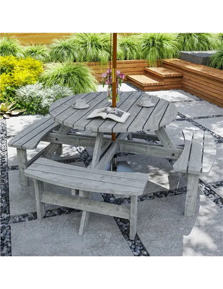 Outsunny 8-Seater Wooden Picnic Set-Fir Wood