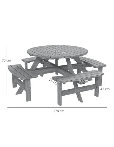 Outsunny 8-Seater Wooden Picnic Set-Fir Wood