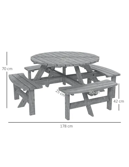 Outsunny 8-Seater Wooden Picnic Set-Fir Wood