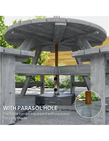 Outsunny 8-Seater Wooden Picnic Set-Fir Wood