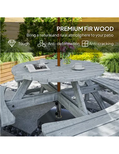 Outsunny 8-Seater Wooden Picnic Set-Fir Wood
