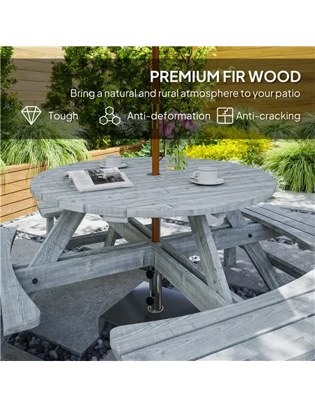 Outsunny 8-Seater Wooden Picnic Set-Fir Wood