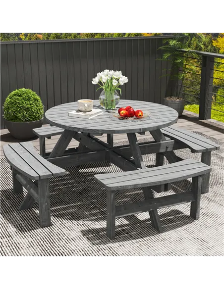 Outsunny 8-Seater Wooden Picnic Set-Fir Wood