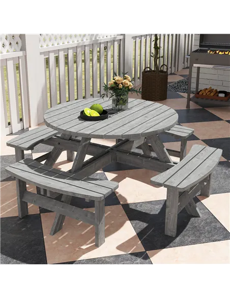 Outsunny 8-Seater Wooden Picnic Set-Fir Wood