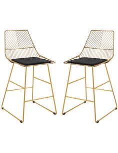 HOMCOM Set of 2 Bar Stools, Modern Counter Height Breakfast Bar Chairs with Wire Metal Frame for Kitchen, Dining Room, Gold
