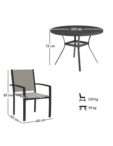 Outsunny 5 Piece Garden Furniture Set, Garden Dining Set with Round Table and 4 Stackable Chairs, Steel Frame, for Outdoor, Pati