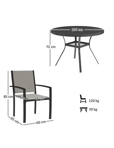 Outsunny 5 Piece Garden Furniture Set, Garden Dining Set with Round Table and 4 Stackable Chairs, Steel Frame, for Outdoor, Pati