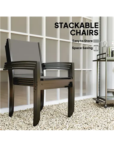 Outsunny 5 Piece Garden Furniture Set, Garden Dining Set with Round Table and 4 Stackable Chairs, Steel Frame, for Outdoor, Pati