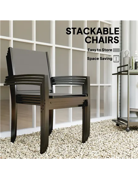 Outsunny 5 Piece Garden Furniture Set, Garden Dining Set with Round Table and 4 Stackable Chairs, Steel Frame, for Outdoor, Pati