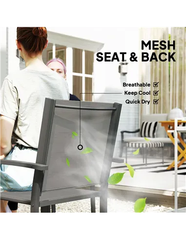 Outsunny 5 Piece Garden Furniture Set, Garden Dining Set with Round Table and 4 Stackable Chairs, Steel Frame, for Outdoor, Pati