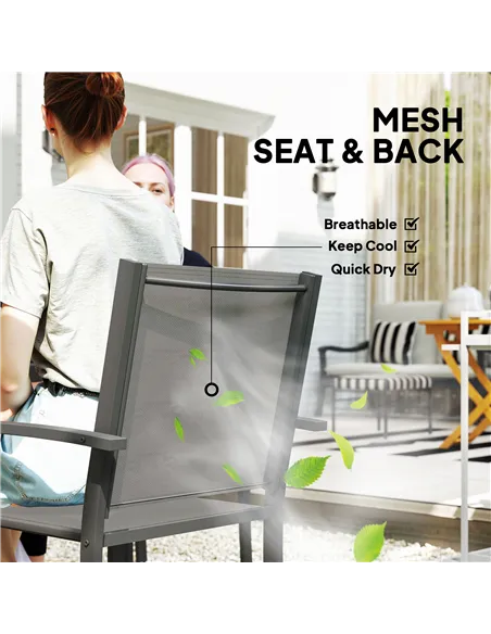 Outsunny 5 Piece Garden Furniture Set, Garden Dining Set with Round Table and 4 Stackable Chairs, Steel Frame, for Outdoor, Pati