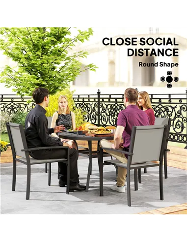 Outsunny 5 Piece Garden Furniture Set, Garden Dining Set with Round Table and 4 Stackable Chairs, Steel Frame, for Outdoor, Pati