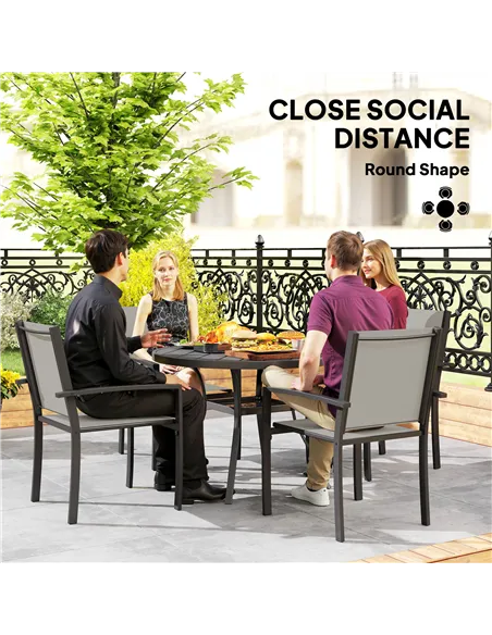 Outsunny 5 Piece Garden Furniture Set, Garden Dining Set with Round Table and 4 Stackable Chairs, Steel Frame, for Outdoor, Pati