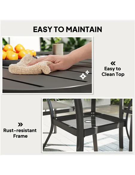 Outsunny 5 Piece Garden Furniture Set, Garden Dining Set with Round Table and 4 Stackable Chairs, Steel Frame, for Outdoor, Pati