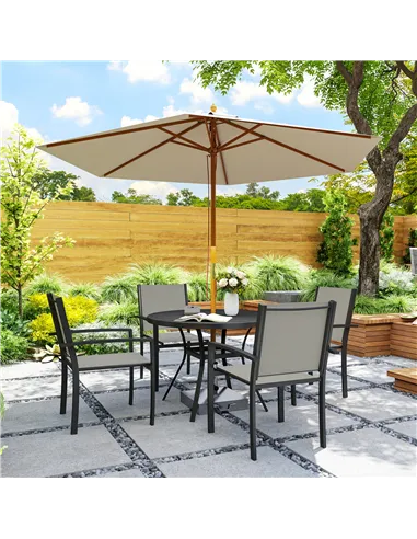 Outsunny 5 Piece Garden Furniture Set, Garden Dining Set with Round Table and 4 Stackable Chairs, Steel Frame, for Outdoor, Pati