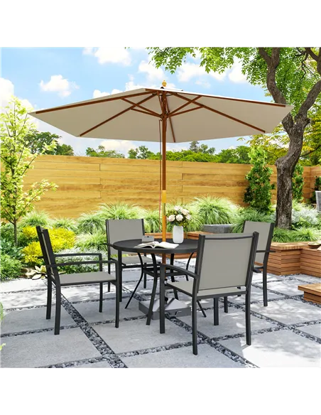 Outsunny 5 Piece Garden Furniture Set, Garden Dining Set with Round Table and 4 Stackable Chairs, Steel Frame, for Outdoor, Pati