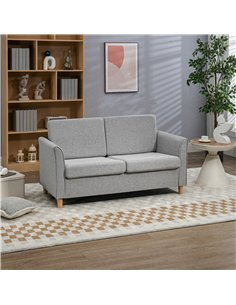 HOMCOM Compact Loveseat Sofa, Modern 2 Seater Sofa for Living Room with Wood Legs and Armrests, Light Grey 2