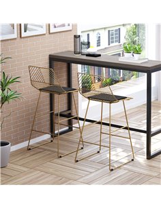 HOMCOM Set of 2 Bar Stools, Modern Counter Height Breakfast Bar Chairs with Wire Metal Frame for Kitchen, Dining Room, Gold 2