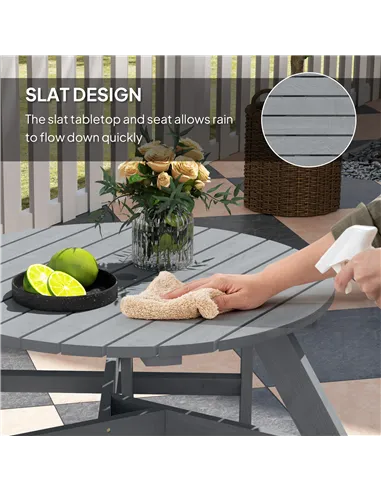 Outsunny 6 Seater Wooden Picnic Table and Garden Benches Set, Round Garden Dining Set with 3 Benches and Umbrella Hole Outdoor G