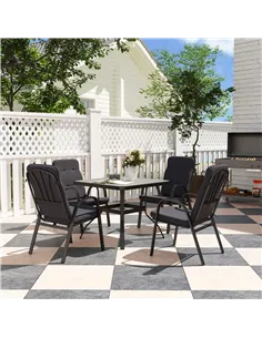 Outsunny 5 Pieces Outdoor Square Garden Dining Set w/ Tempered Glass Dining Table 4 Cushioned Armchairs, Umbrella Hole, Black 2