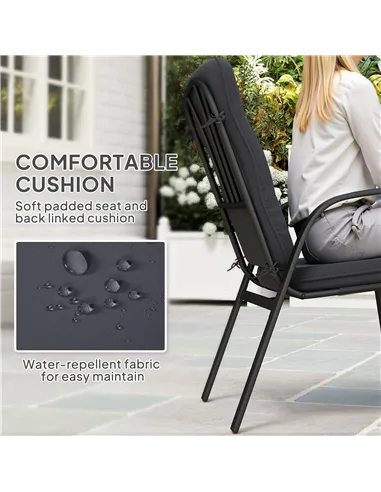 Outsunny 5 Pieces Outdoor Square Garden Dining Set w/ Tempered Glass Dining Table 4 Cushioned Armchairs, Umbrella Hole, Black