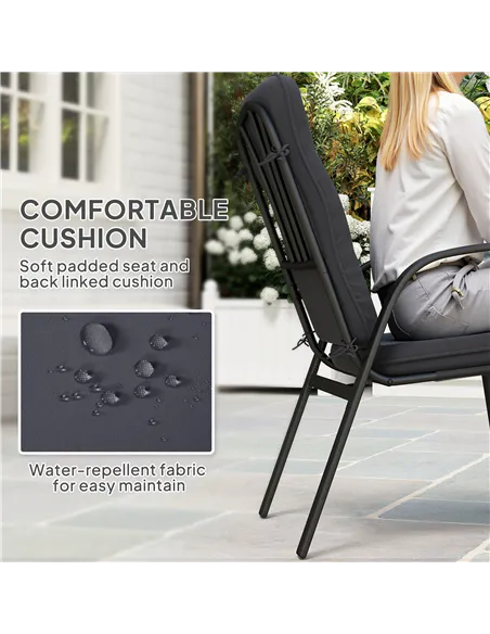 Outsunny 5 Pieces Outdoor Square Garden Dining Set w/ Tempered Glass Dining Table 4 Cushioned Armchairs, Umbrella Hole, Black