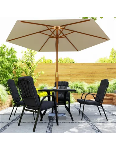 Outsunny 5 Pieces Outdoor Square Garden Dining Set w/ Tempered Glass Dining Table 4 Cushioned Armchairs, Umbrella Hole, Black