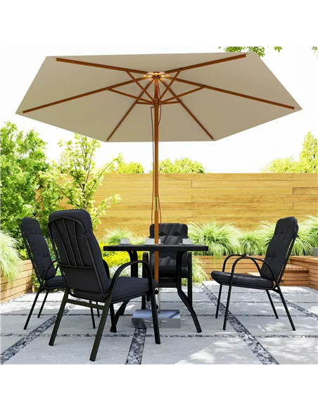 Outsunny 5 Pieces Outdoor Square Garden Dining Set w/ Tempered Glass Dining Table 4 Cushioned Armchairs, Umbrella Hole, Black
