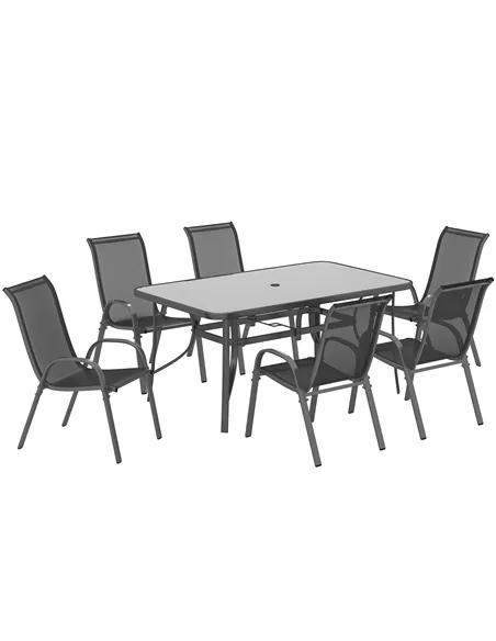 Outsunny Seven-Piece Outdoor Dining Set - Charcoal Grey