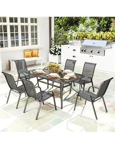 Outsunny Seven-Piece Outdoor Dining Set - Charcoal Grey