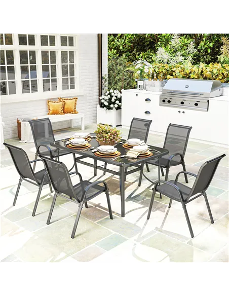 Outsunny Seven-Piece Outdoor Dining Set - Charcoal Grey