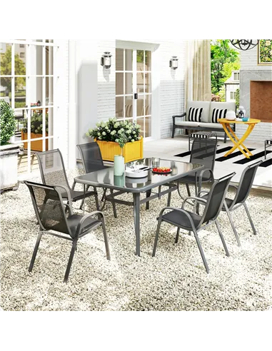 Outsunny Seven-Piece Outdoor Dining Set - Charcoal Grey