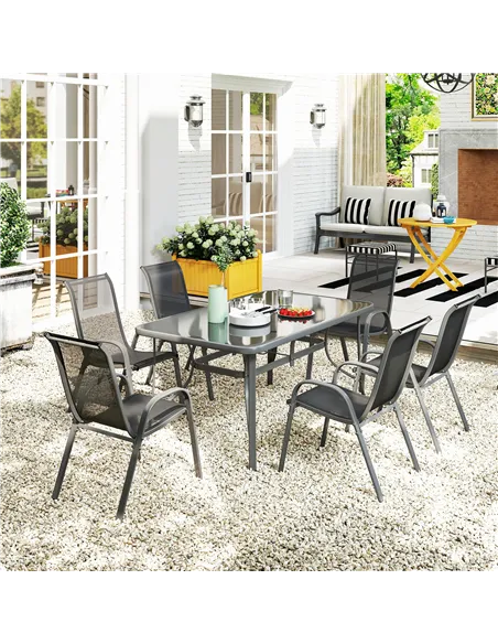 Outsunny Seven-Piece Outdoor Dining Set - Charcoal Grey