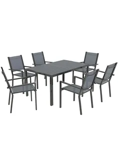 Outsunny 7 Piece Garden Dining Set, Outdoor Furniture Set with 6 Stackable Chairs and 150 cm Rectangle Table, WPC Slatted Top, R