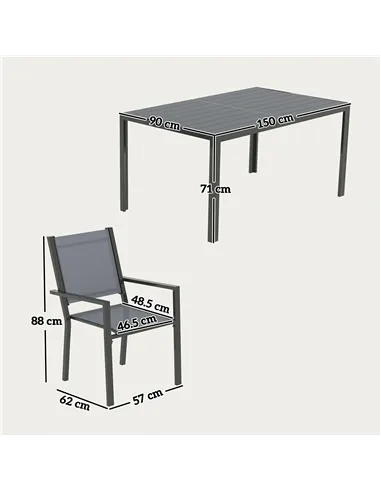 Outsunny 7 Piece Garden Dining Set, Outdoor Furniture Set with 6 Stackable Chairs and 150 cm Rectangle Table, WPC Slatted Top, R