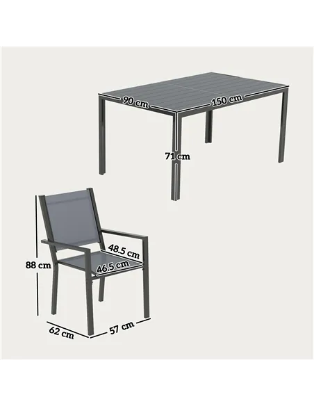 Outsunny 7 Piece Garden Dining Set, Outdoor Furniture Set with 6 Stackable Chairs and 150 cm Rectangle Table, WPC Slatted Top, R