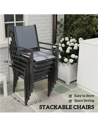 Outsunny 7 Piece Garden Dining Set, Outdoor Furniture Set with 6 Stackable Chairs and 150 cm Rectangle Table, WPC Slatted Top, R