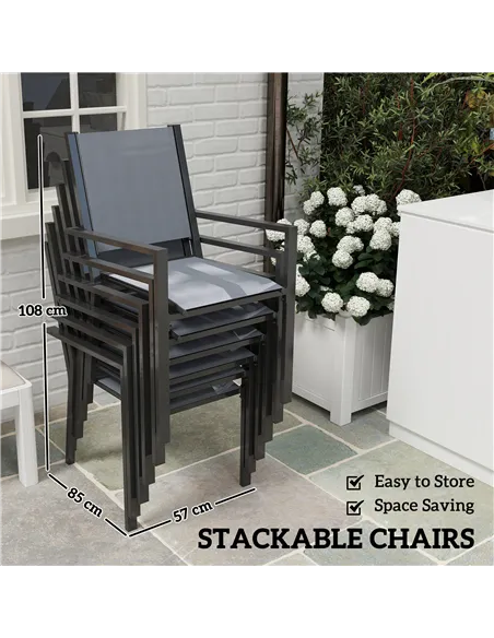 Outsunny 7 Piece Garden Dining Set, Outdoor Furniture Set with 6 Stackable Chairs and 150 cm Rectangle Table, WPC Slatted Top, R