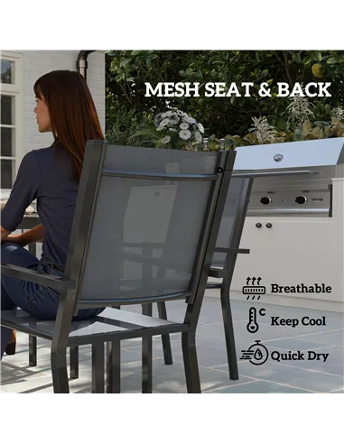 Outsunny 7 Piece Garden Dining Set, Outdoor Furniture Set with 6 Stackable Chairs and 150 cm Rectangle Table, WPC Slatted Top, R