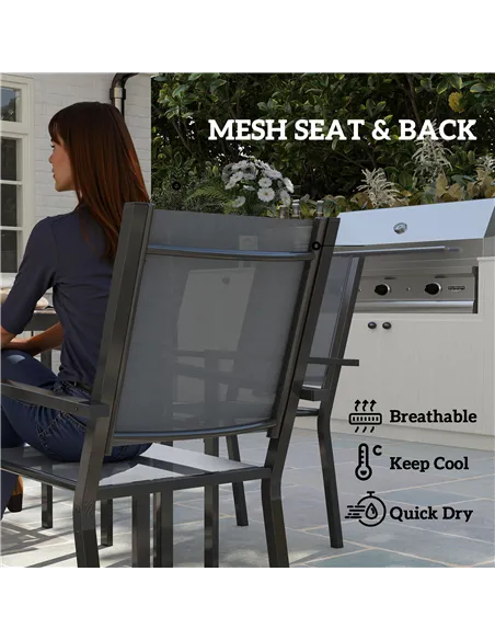 Outsunny 7 Piece Garden Dining Set, Outdoor Furniture Set with 6 Stackable Chairs and 150 cm Rectangle Table, WPC Slatted Top, R