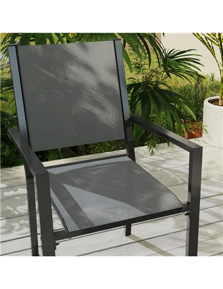 Outsunny 7 Piece Garden Dining Set, Outdoor Furniture Set with 6 Stackable Chairs and 150 cm Rectangle Table, WPC Slatted Top, R