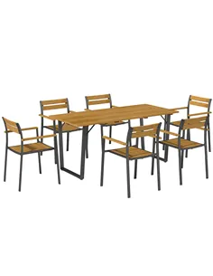 Outsunny Seven-Piece Wood Panel Patio Dining Set - Brown/Black