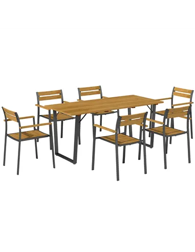 Outsunny Seven-Piece Wood Panel Patio Dining Set - Brown/Black