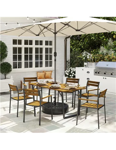Outsunny Seven-Piece Wood Panel Patio Dining Set - Brown/Black