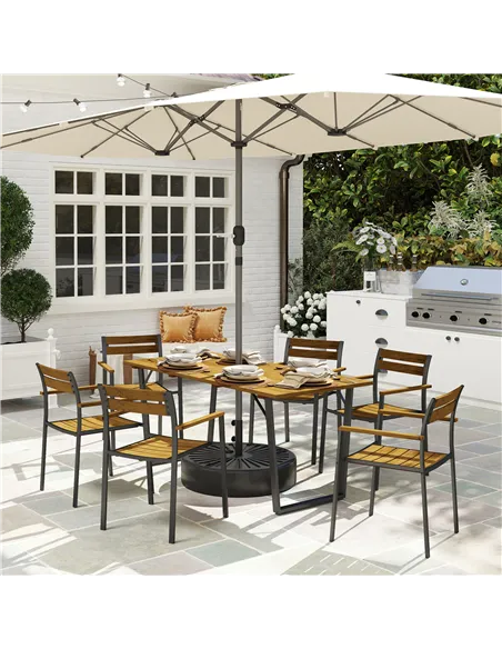 Outsunny Seven-Piece Wood Panel Patio Dining Set - Brown/Black